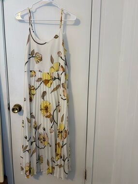 a new day White and Yellow Floral Pleated Midi Dress